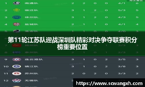 第11轮江苏队迎战深圳队精彩对决争夺联赛积分榜重要位置